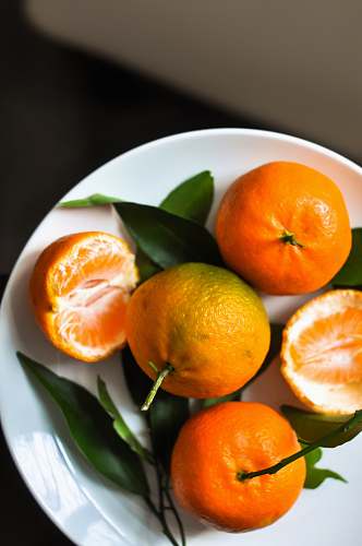 citrus fruit orange fruits on plate plant